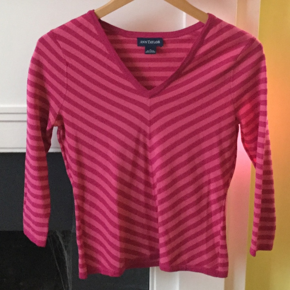 Vintage Ann Taylor Chevron Stripe Sweater Silk Pink - Sz Small